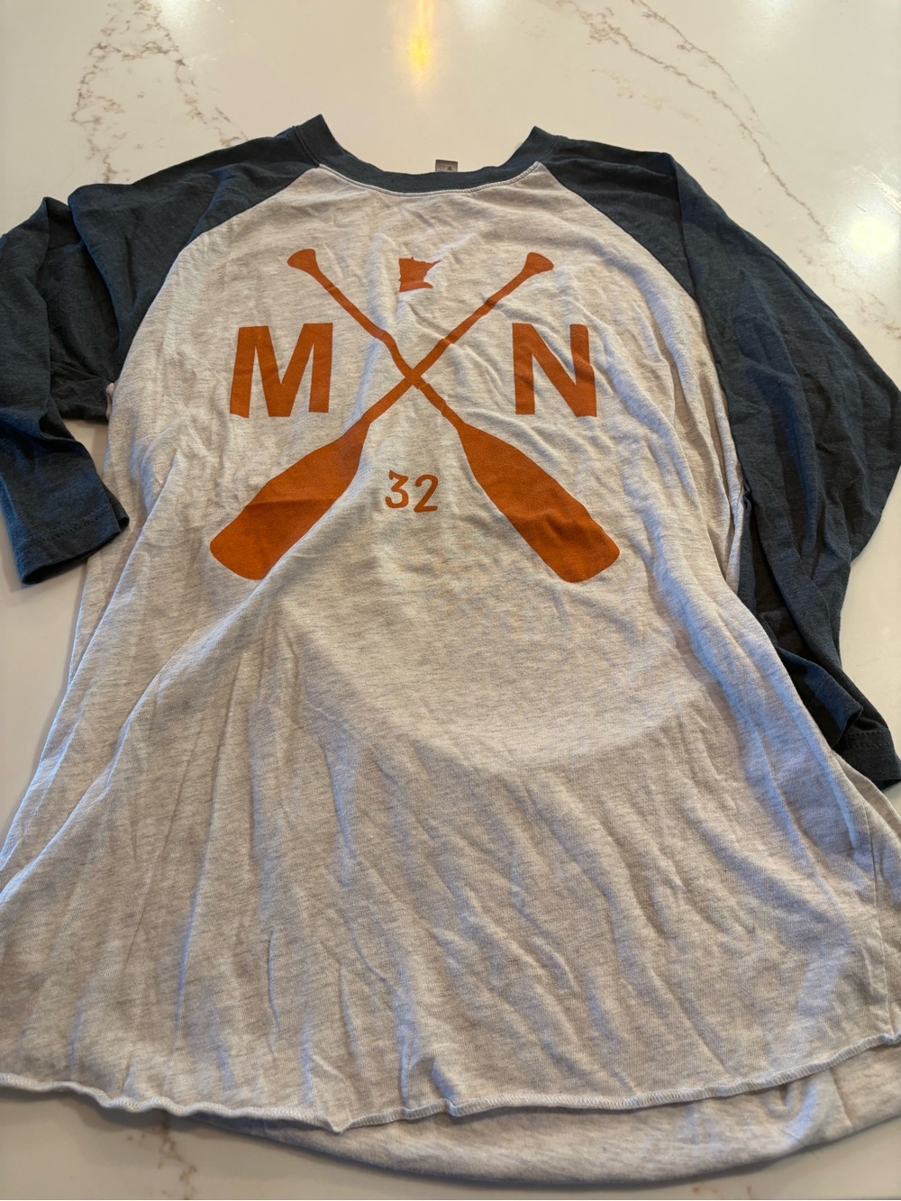 Next Level MN Apparel Gray Body Navy Raglan with Orange Oar Graphic